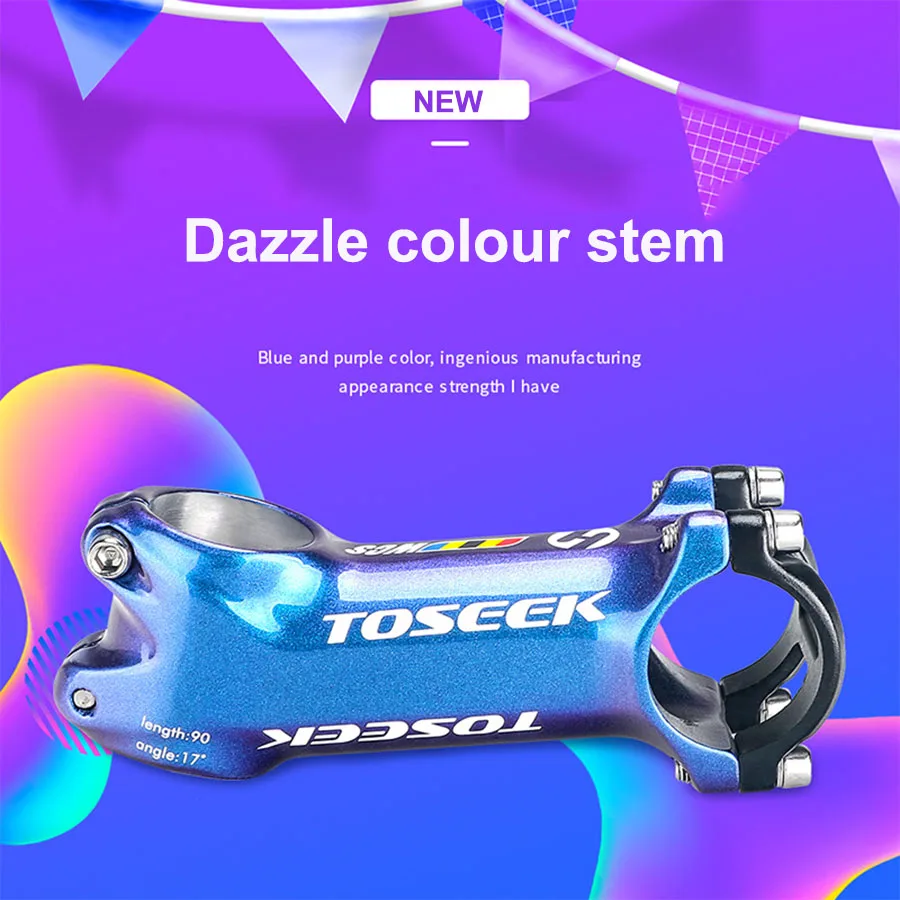 

TOSEEK MTB Road Bicycle Blue-purple Gradient Stem Moutain Bike Stem 6/17 Degree Bicycle Handlebar 31.8mm Bike Stem Bicycle Parts