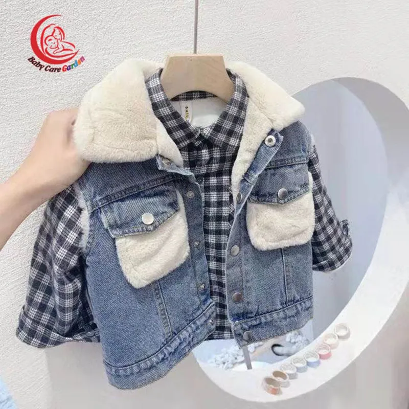 

2021New Fashion Denim Child Waistcoat Winter Coats Warm Fleece Baby Girls Boys Vest Kids Outfits Children Outerwear For