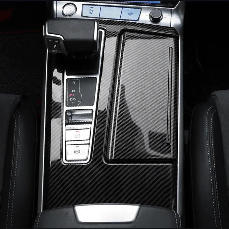 

Carbon Fiber Color Center Console Gear Shift Panel Decoration Cover Trim 2Pcs For Audi A6 C8 2019 LHD Car Styling Accessories