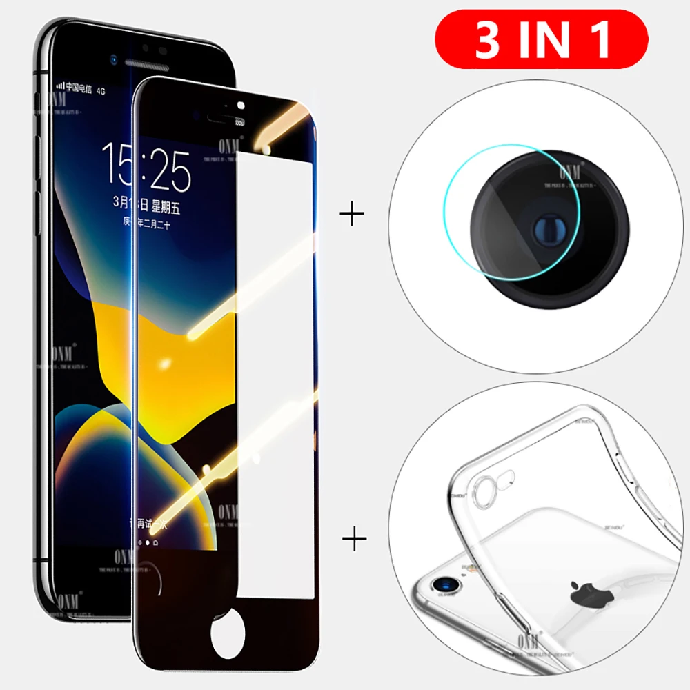 3 в 1 стекло + чехол для iPhone SE 2020 защита экрана закаленное Apple (2020) Защитное