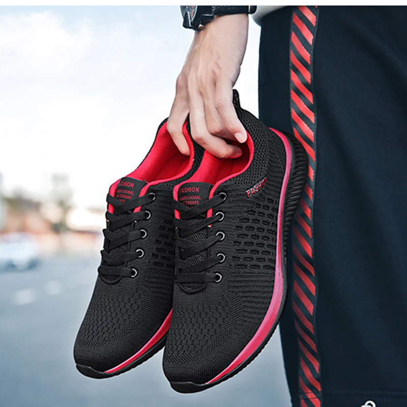 

2019 Men Shoes Spring Autumn Casual Air Mesh Flat Shoes Lace-up Low Top Black Male Sneakers tenis masculino adulto Shoes JX1