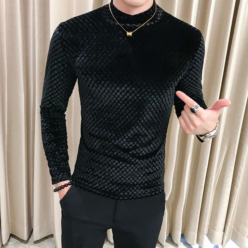 2019 новый стиль модная мужская Осенняя тонкая футболка с высоким воротником и