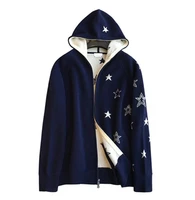 pure cashmere knit women fashion stars pattern hooded zipper sweatshirts coat mlxl retail wholesale customize