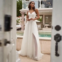 bohemian ivory wedding dresses 2022 a line lace bridal gowns sweetheart neck open back slit outdootr garden marriage reception