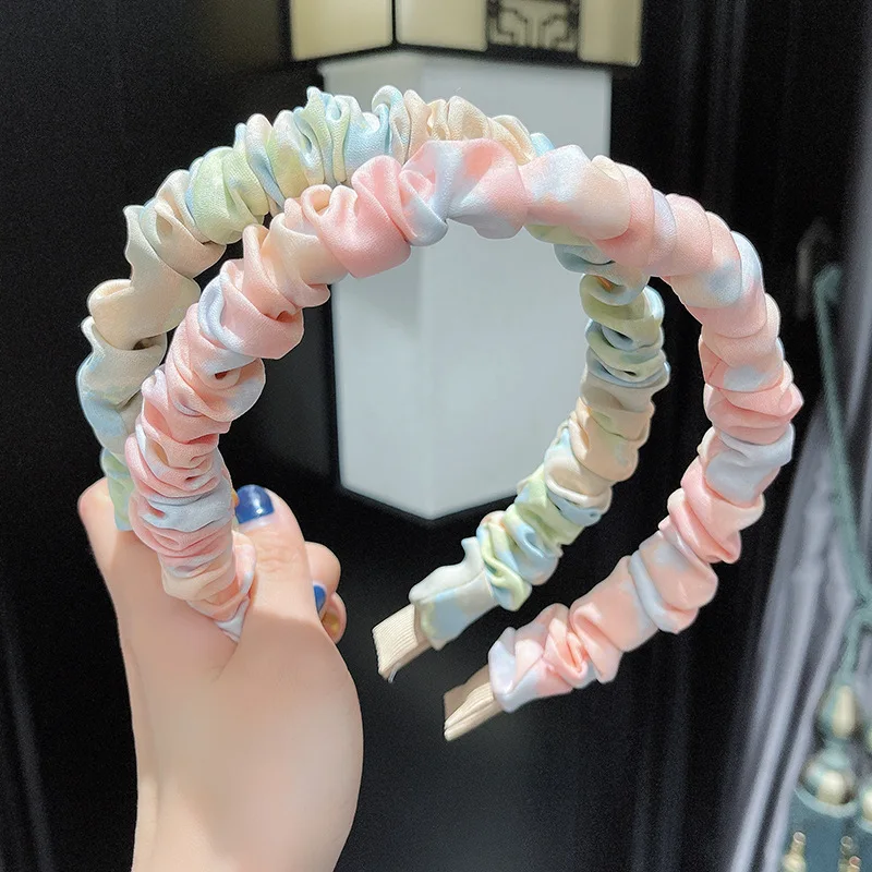 

Women Hair accessories Fashion Hair Band Colorful Tie dye Folds Hair Hoop Designer Headbands For Women Headwear