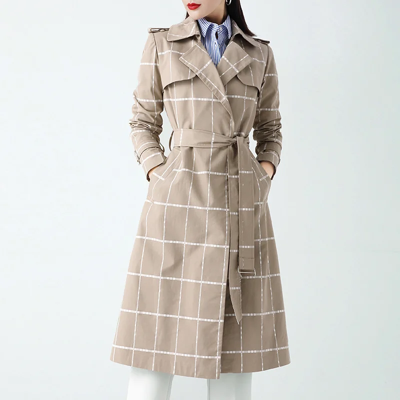 

Женская куртка с воротником-стойкой, профессиональная яркая Ветровка цвета хаки в клетку, осень 2021