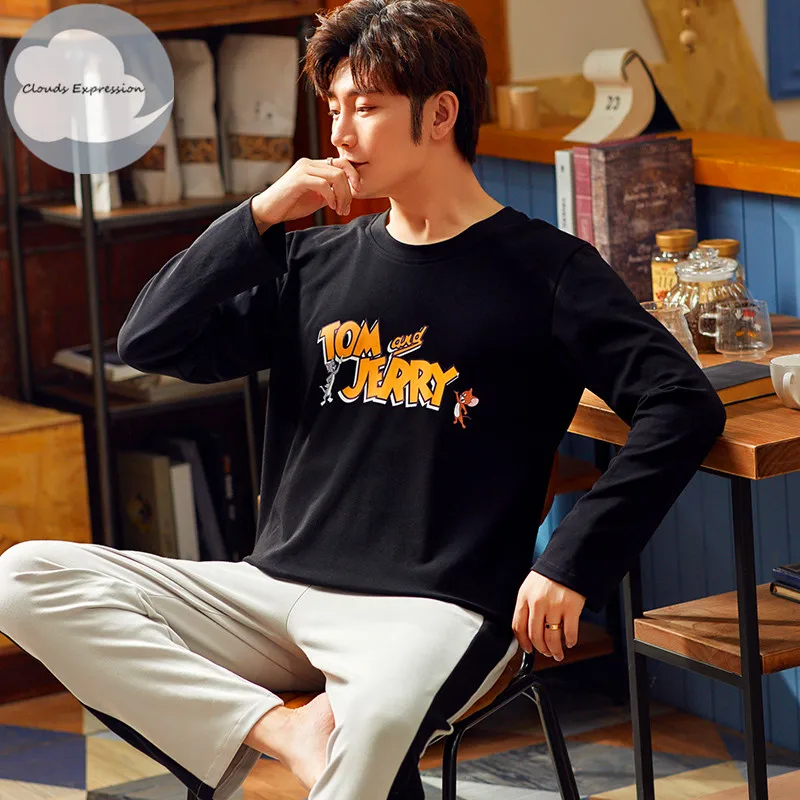 Пижама мужская хлопковая в полоску брендовая одежда для сна с надписью