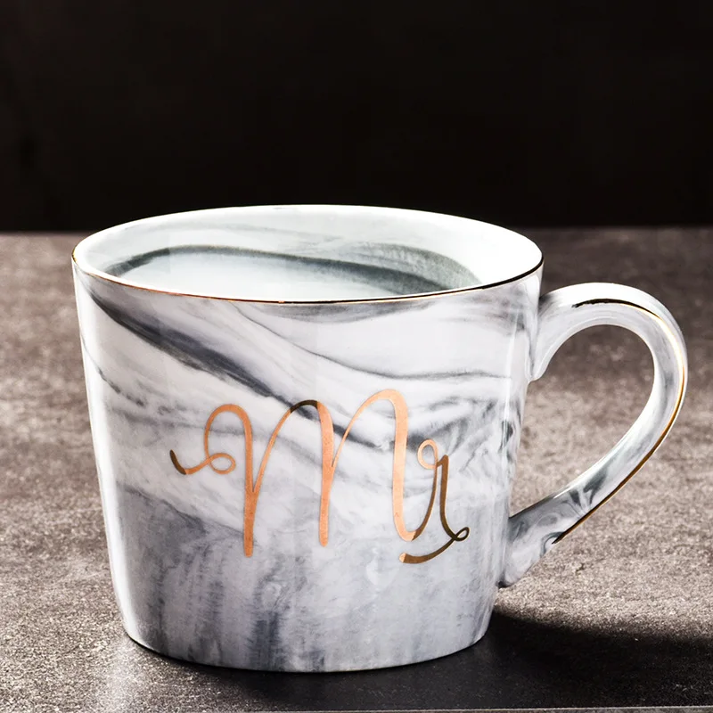 Single cup(Grey)1 Мраморная керамика в европейском стиле кружка с позолоченными краями офисная кружка чашка для молока подарочный набор кофе для пары красивая кружка - Цвет: Single cup(Grey)1