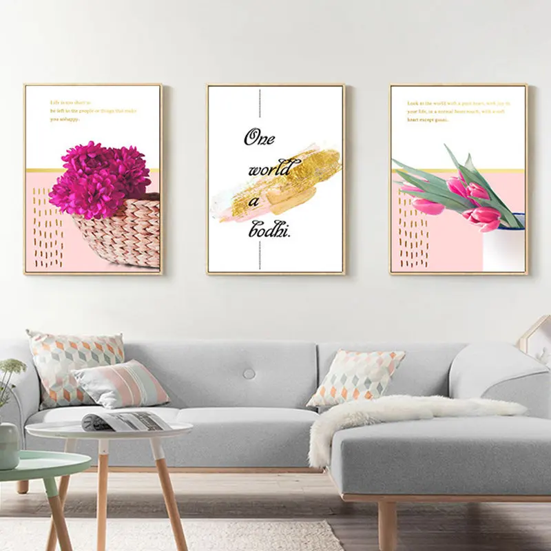 Скандинавском стиле Розовый тюльпан Картина на холсте печать плакат