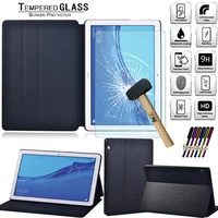 for huawei mediapad t5 10 10 1 inch leather stand cover case high quality anti fall flip tablet case tablet tempered glass