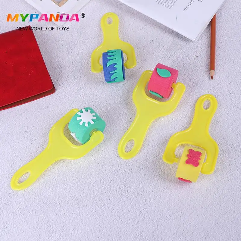 4Pcs/set Sponge Brush Roller Pattern Plastic Handle Paint Brushes DIY Graffiti Painting Drawing Tools Children Kids Stationery | Игрушки и
