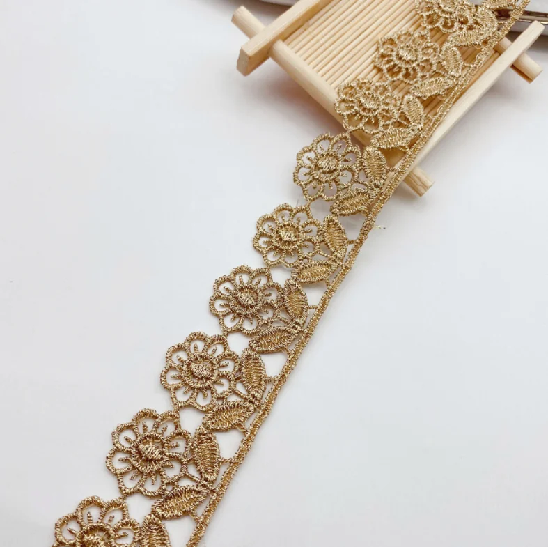 2 Yards Venise Gold Lace Fabric Blouse Sewing Trim DIY New Flower Applique Collar Costume Decoration Accessories | Дом и сад