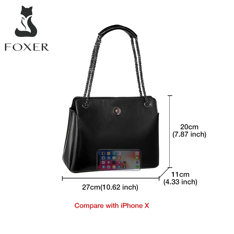 foxer lady split leather fashion simple chain shoulder bag office high quality women bag large capacity commuter messenger bag free global shipping