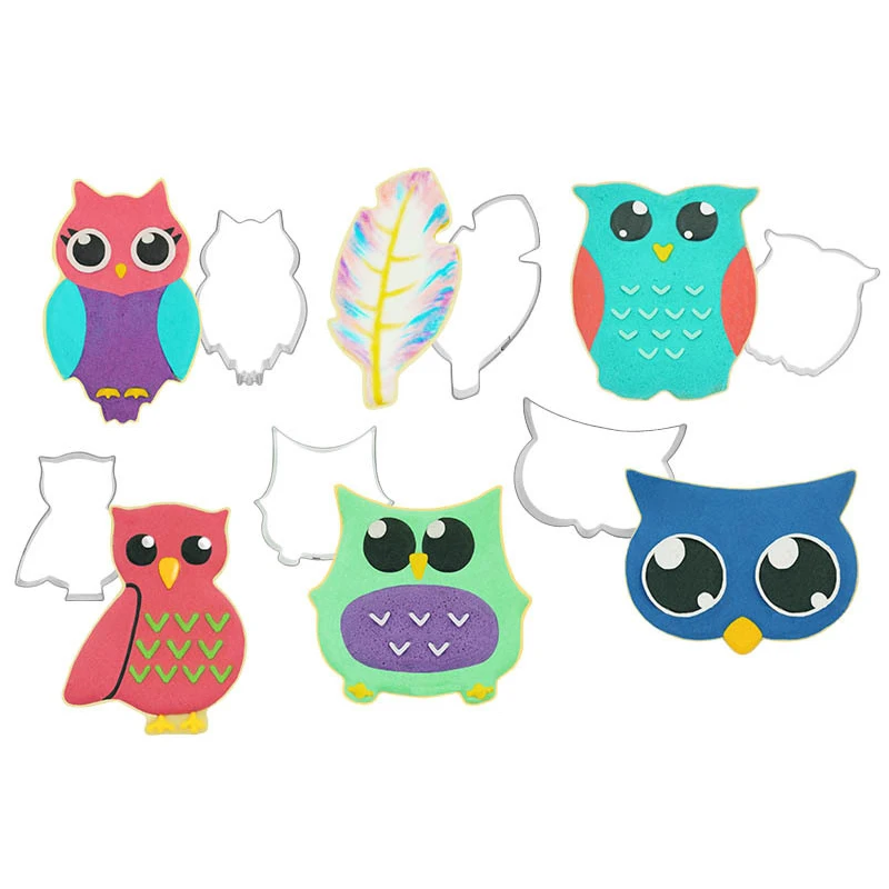 

6pcs/set Lovely Owl Shape Cookie Cutters Stainless Steel DIY Biscuit Baking Molds Cake Decorating Tools for Children