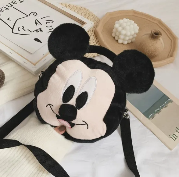 Милый плюшевый рюкзак с Микки Маусом и Минни Маус женская мягкая сумка на плечо