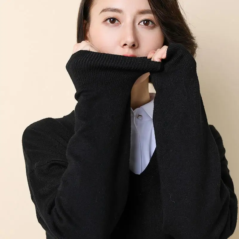 Spring Autumn Winter New Women Lady Cashmere Wool Long Sweater Pullovers Solid V-Neck Casual Big Size Warm Wild Loose Fashion