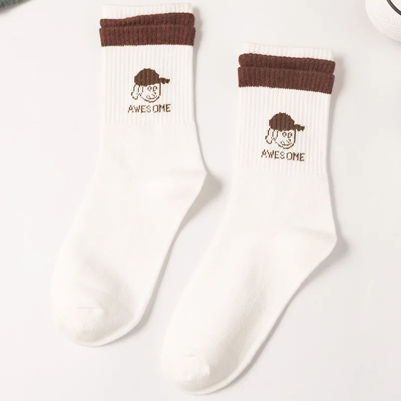 

Four Season New Fashion Socks Japanese Harajuku Style Cute Cotton Women's Socks Creative Three-Color Couple's Crew Socks