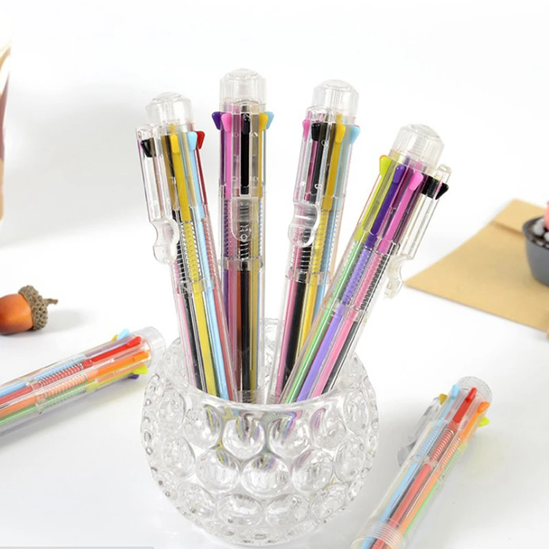 

8 Colors Transparent 8 In 1 Ballpoint Pen Creative Stationery Material Escolar For Student Gifts
