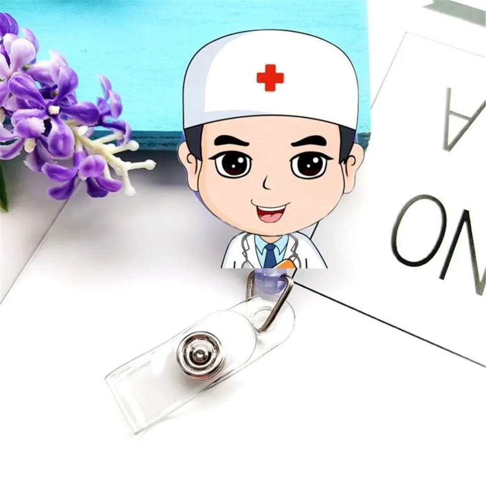 Мультфильм доктор медсестра ID Имя держатель для карт выдвижной значок катушка