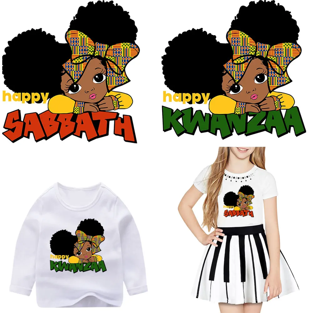 

Thermo Patches Little Black Afric American Girls Ironing Sticker On Kids Clothes Stripe Patches Heat Transfer Iron On Parches
