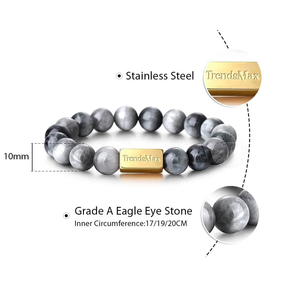 01 Eagle Eye Stone 10 мм растягивающийся браслет из натурального камня с бусинами для мужчин и женщин, серебро 925 пробы, камень лавы, Орел, тигровый глаз, эфирное масло, гравировка, подарок TBB016 - Цвет камня: 01 Eagle Eye Stone