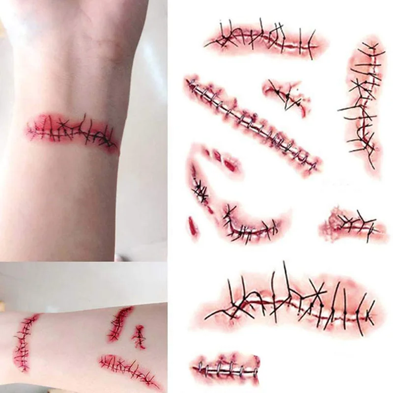 30 шт. Хэллоуин Поддельные Шрам Татуировки Водонепроницаемый временные Зомби