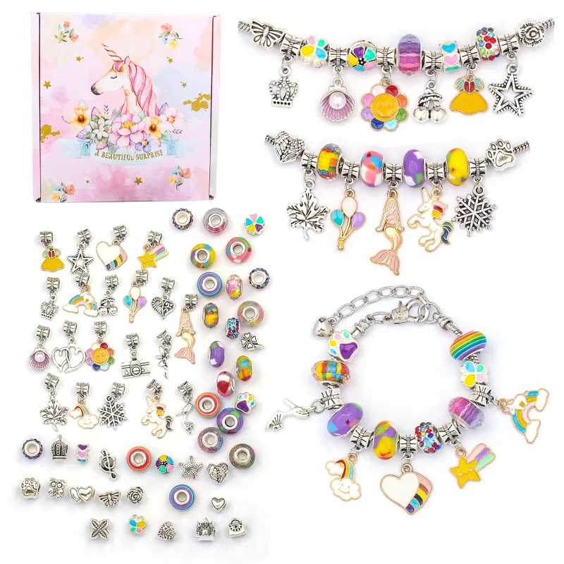 

Trendy Dazzling Colorful Crystal String Beads Bracelet DIY Children's Ornaments Unicorn Cute Gift Set charm bracelets for women