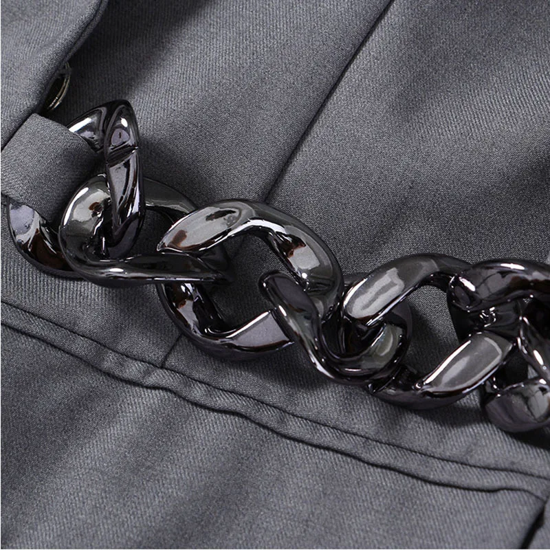 

[DEAT] Women Loose Fit Gray Big Size Hollow Out Chain Vest New Turn Down Sleeveless Fashion Tide Spring Autumn 2021 GX248