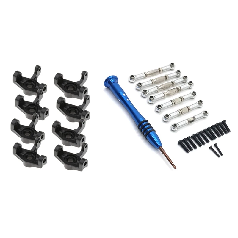 

2 Set RC Car Part: 1 Set Car Plastic Front Hub Carrier Parts & 1 Set Metal Linkage Servo Pull Rod Steering Tie Rod Set