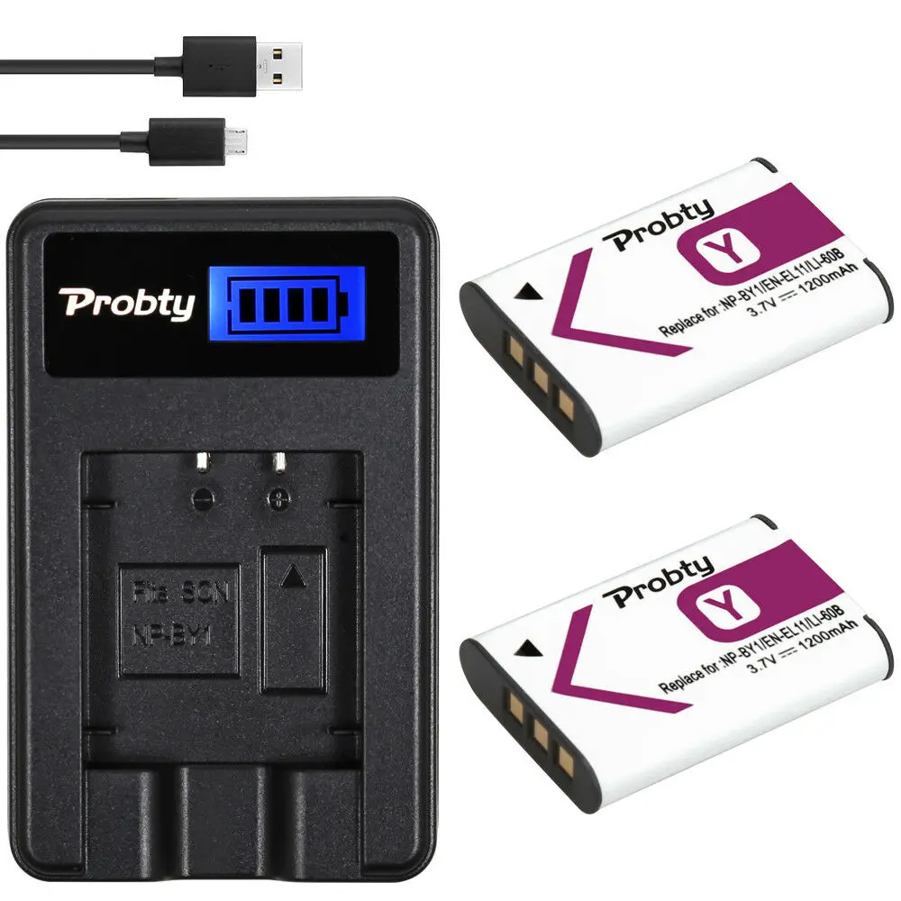 PROBTY 2 шт. NP BY1 Батарейки + ЖК дисплей Зарядное устройство для Sony HDR AZ1 AZ1VR AZ1VB AZ1VW