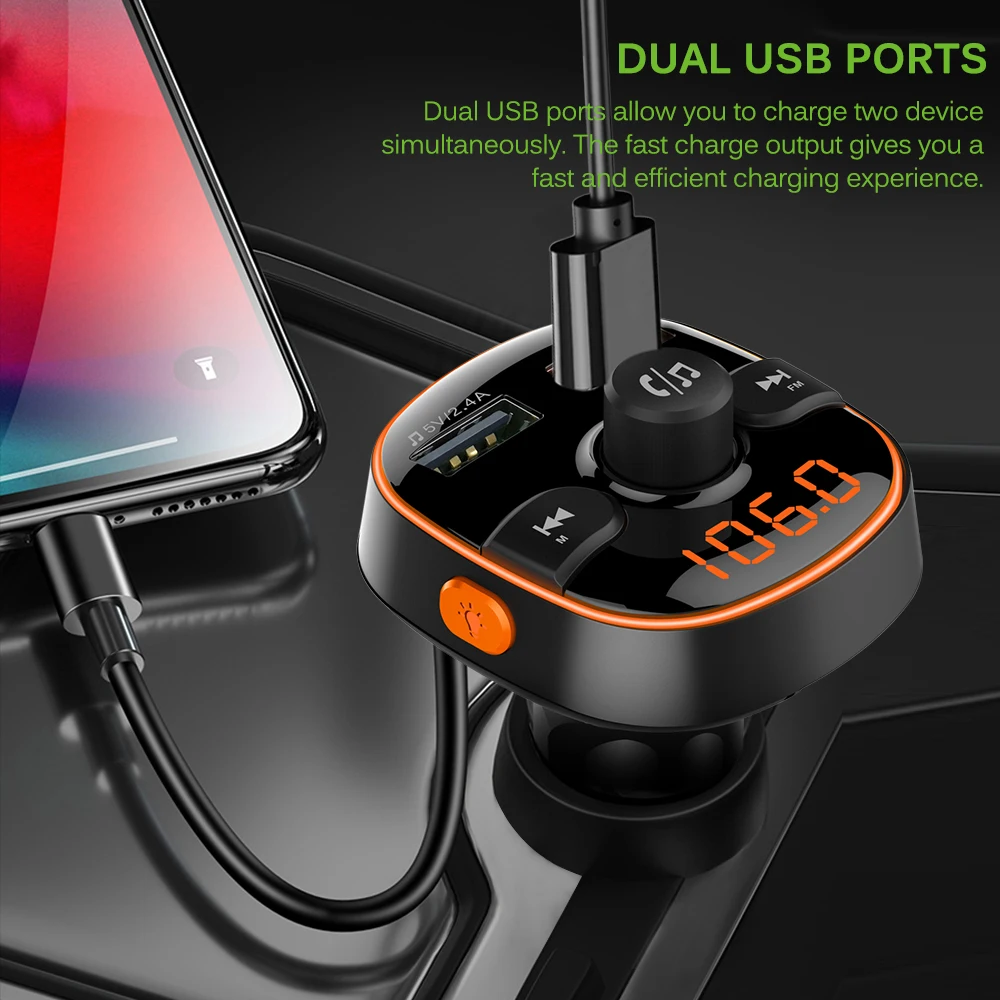 Автомобильный FM-передатчик Bluetooth 5 0 беспроводной с двумя USB-портами функцией