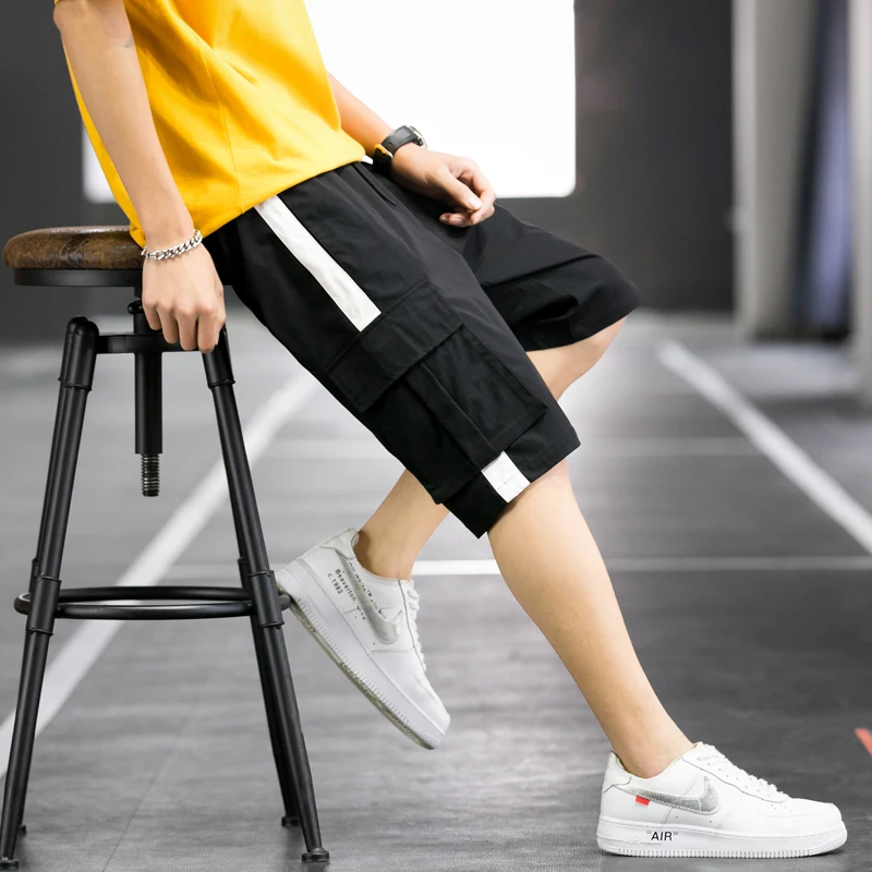 

Men Streetwear Men Shorts Harajuku Color Block Cargo Shorts 2020 Summer Hip Hop Shorts Men Joggers Sweatshorts