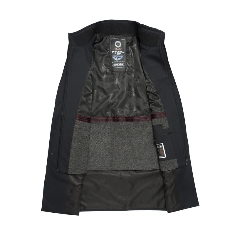 Осенний мужской Тренч ветровка длинная однотонная куртка с двубортным