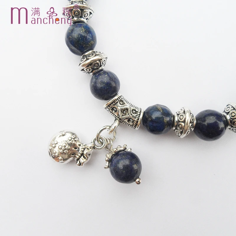

Neo-Gothic Vintage silver jewelry components UFO purse Wallet ID bracelet natural Lapis bead bracelet men navidad christmas Gift