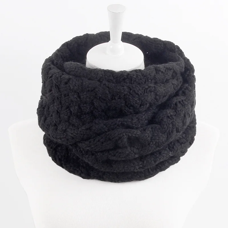 black scarf Осенне-зимний теплый Женский вязаный шарф-хомут с двумя кругами, длинный шарф, шаль для девочек, кольцевой воротник, шейный платок - Цвет: black scarf
