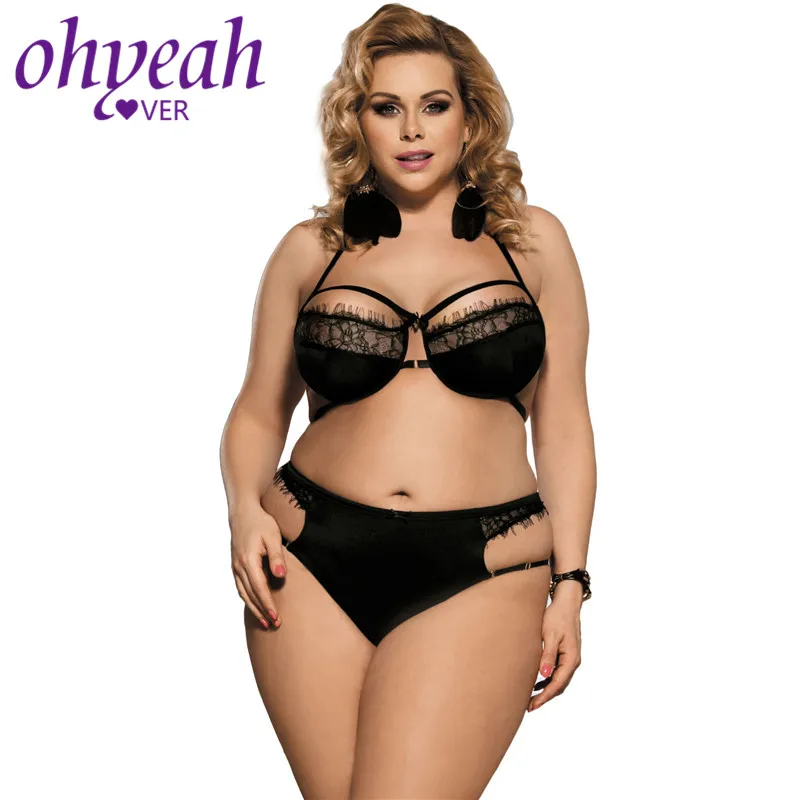 Ohyeahlover с лямками на шее комплект бюстгальтер и трусики размера плюс эротические