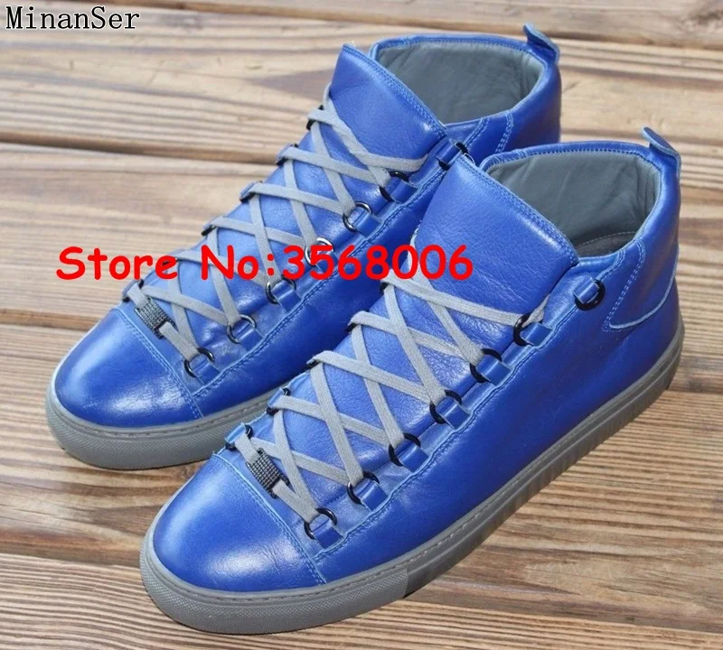 High Top Wrinkled Leather Black Red White Gray Blue Tie Up Sneakers Outdoor Leisure Fashion Arena Trainers Flats Shoes Mens | Обувь
