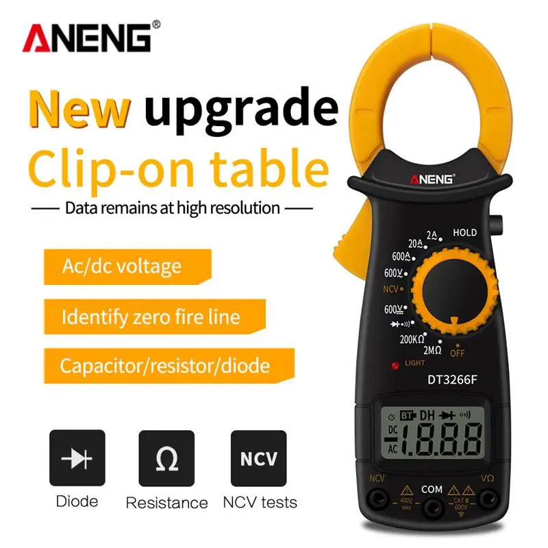 

ANENG Clamp Meter DT3266F Amp Digital Multimeter With Buzzer AC/DC Voltage Current NCV Resistance Diode Ammeter Tester