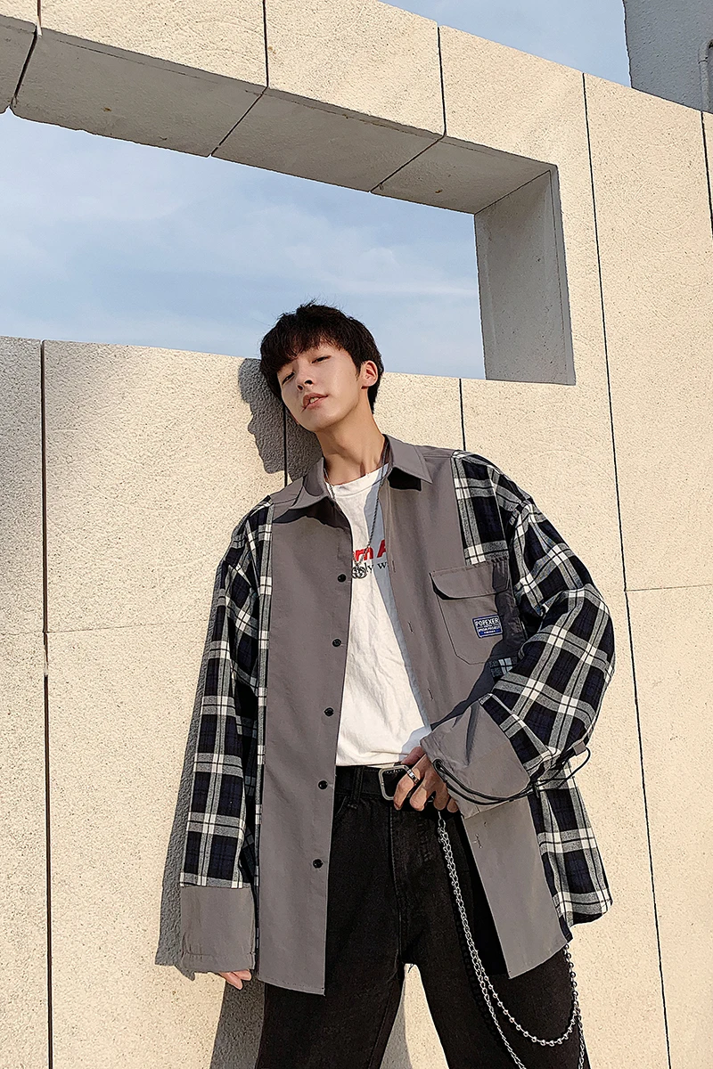 Новинка весна-осень 2019 мужская клетчатая рубашка Корейская версия модной