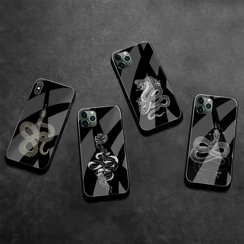 

snake black Phone Case Tempered Glass For iPhone 12 Pro Max Mini 11 Pro XR XS MAX 8 X 7 6S 6 Plus SE 2020 cover