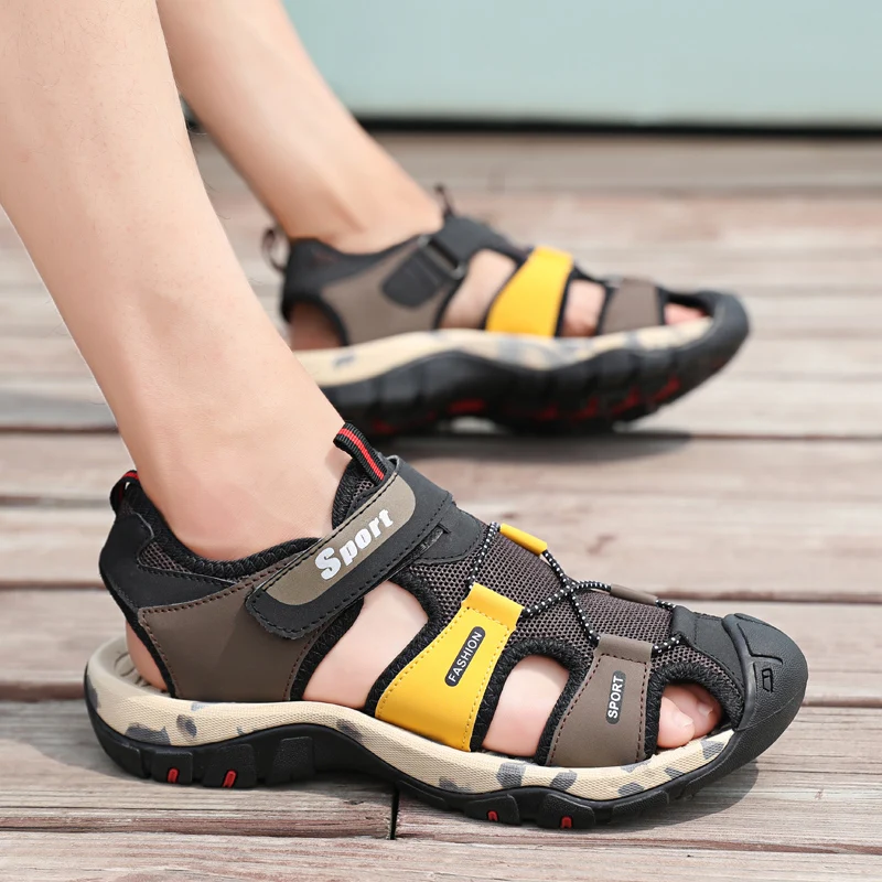 

Walking Sandals Geta Sandals Men Shoes Sandale Plage Mens Roman Gladiator Summer De For Outdoor Genuine Leather Breathable
