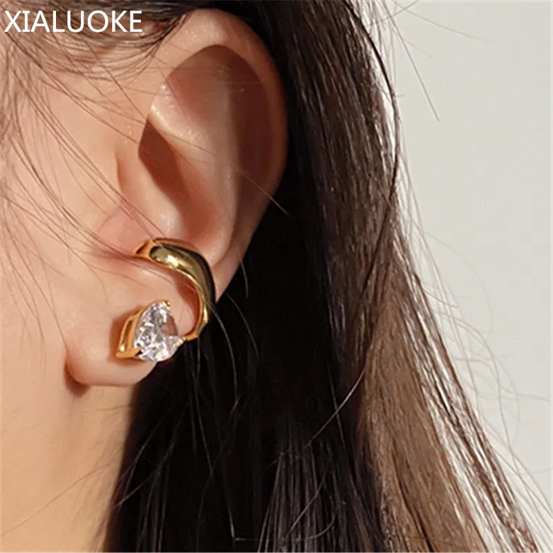 

XIALUOKE Vintage Metal Geometry Arc Zircon Ear Bones Earrings For Women Punk Earclip Stud Earrings Jewelry Accessories