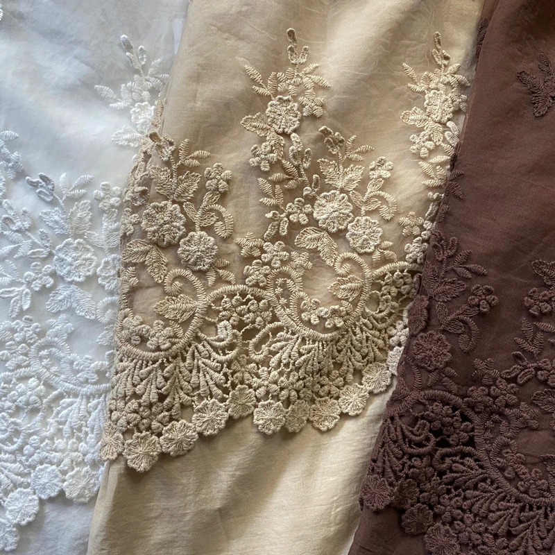 

Japan Style Retro Cotton linen Hollow out Embroidery Mesh Skirt Mori Girl Elastic Waist Lace Double-layer Skirt