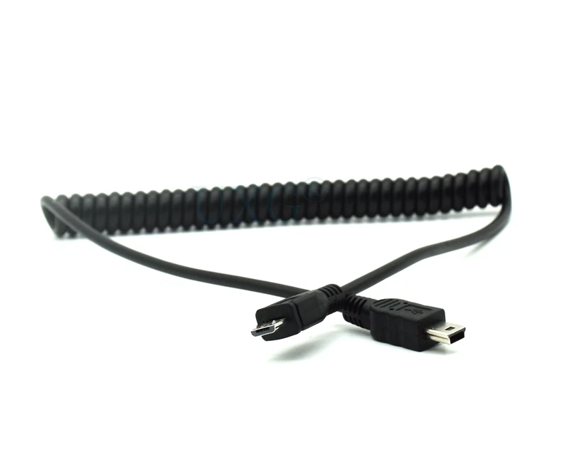 

3FT 1M Spring Coiled Micro USB B to Mini USB 5 Pin Male Adapter Spiral cable