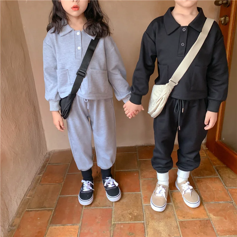 

Autumn children fashion sports clothes set turn-down collar sweatshirts and pants boys and girls cotton 2pcs sets