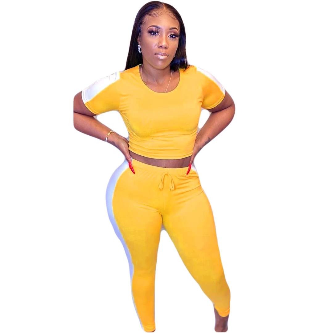 Женский спортивный костюм из двух предметов комплект топ с коротким рукавом и