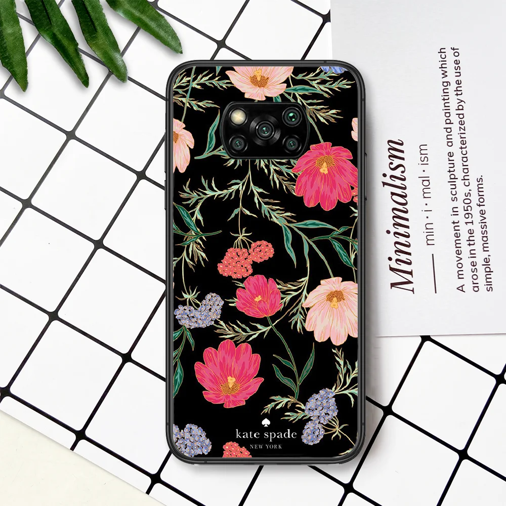 

Fashion Brand Kate Pink Flower Phone Case For Xiaomi Mi Note 10 A3 9 MAX 3 A2 8 9 Lite Pro Ultra black Coque Tpu Waterproof Soft