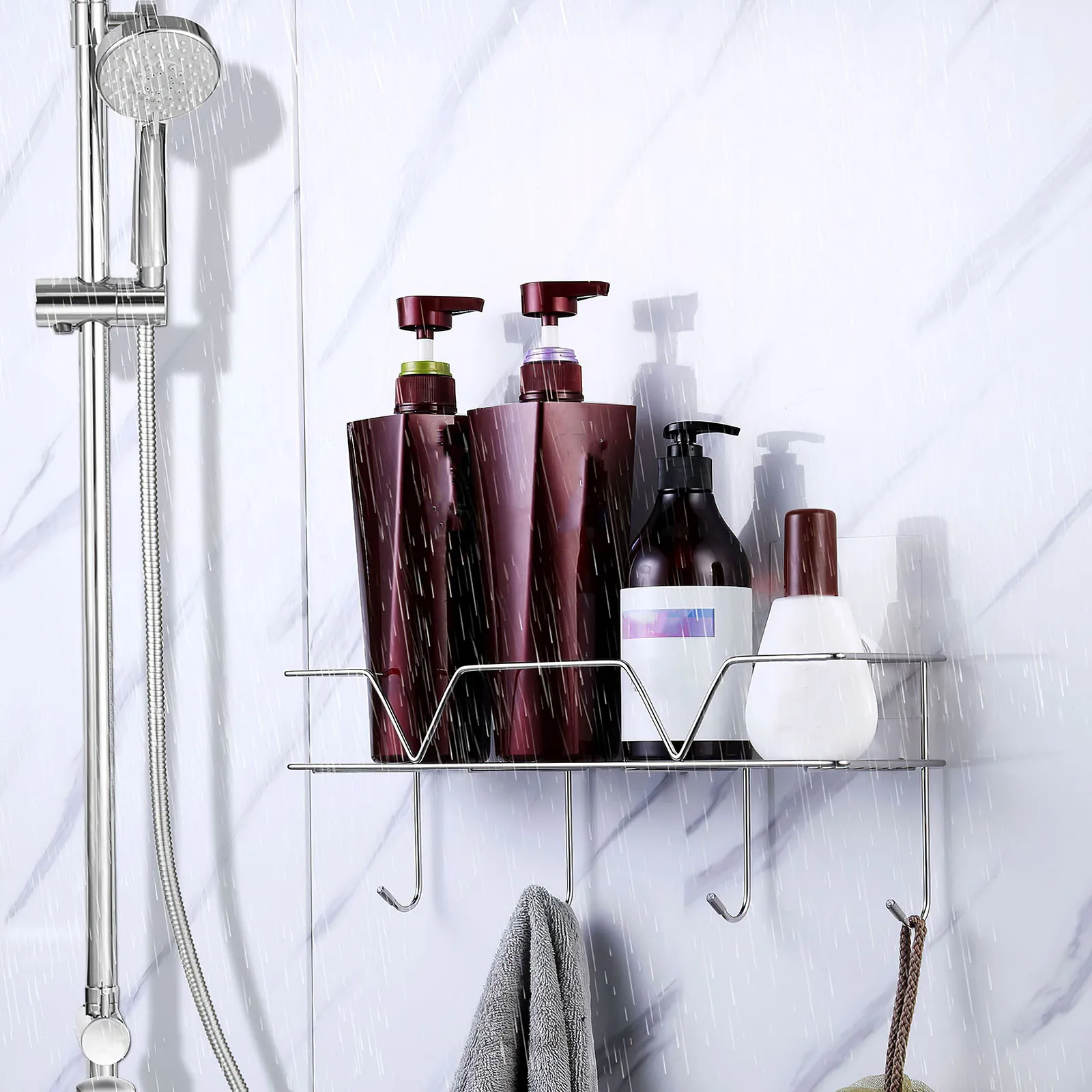 

1 шт. Ванная комната полюс Caddy Душевая полка органайзер с 4 Крючки для Насадки для душа шампунь для Кухня Ванная комната для дома