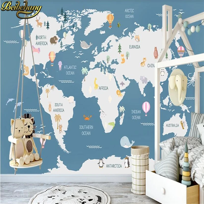 3d пользовательские Мультяшные животные карта рая фотообои фон спальня детская