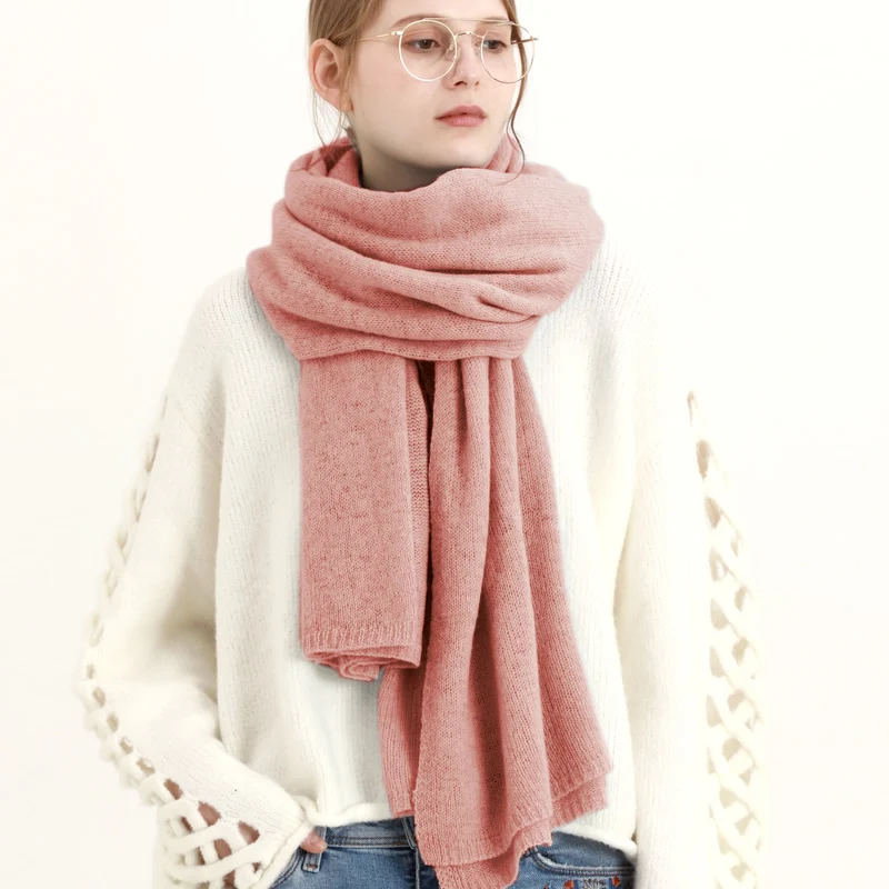 Dark pink Дизайн брендовый шарф эластичный зимний теплый кашемировый шарф Echarpe шерстяной трикотажный шарф женский Пашмина - Цвет: Dark pink